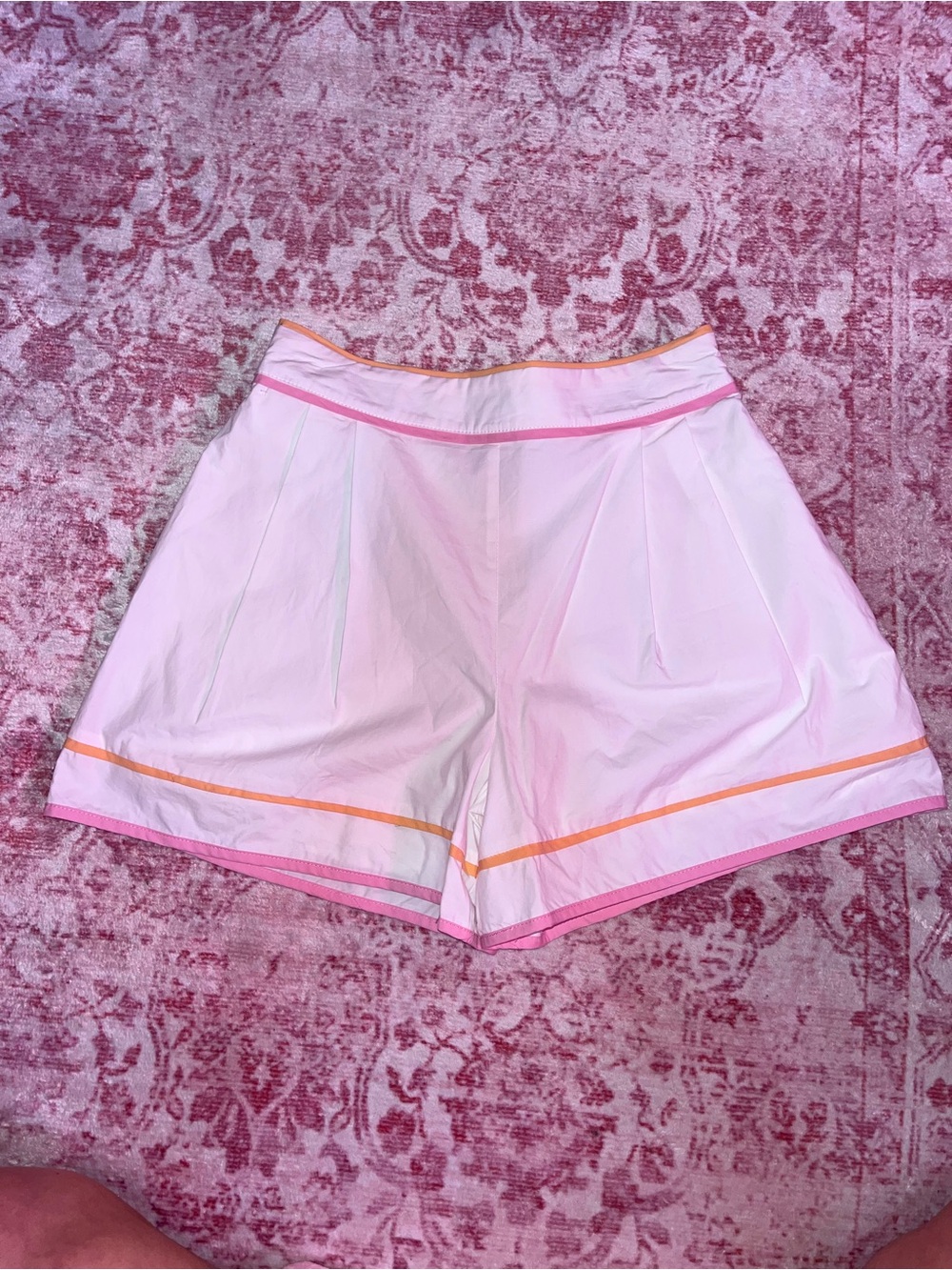 Strut & Bolt White Dress Shorts with pink and orange trim